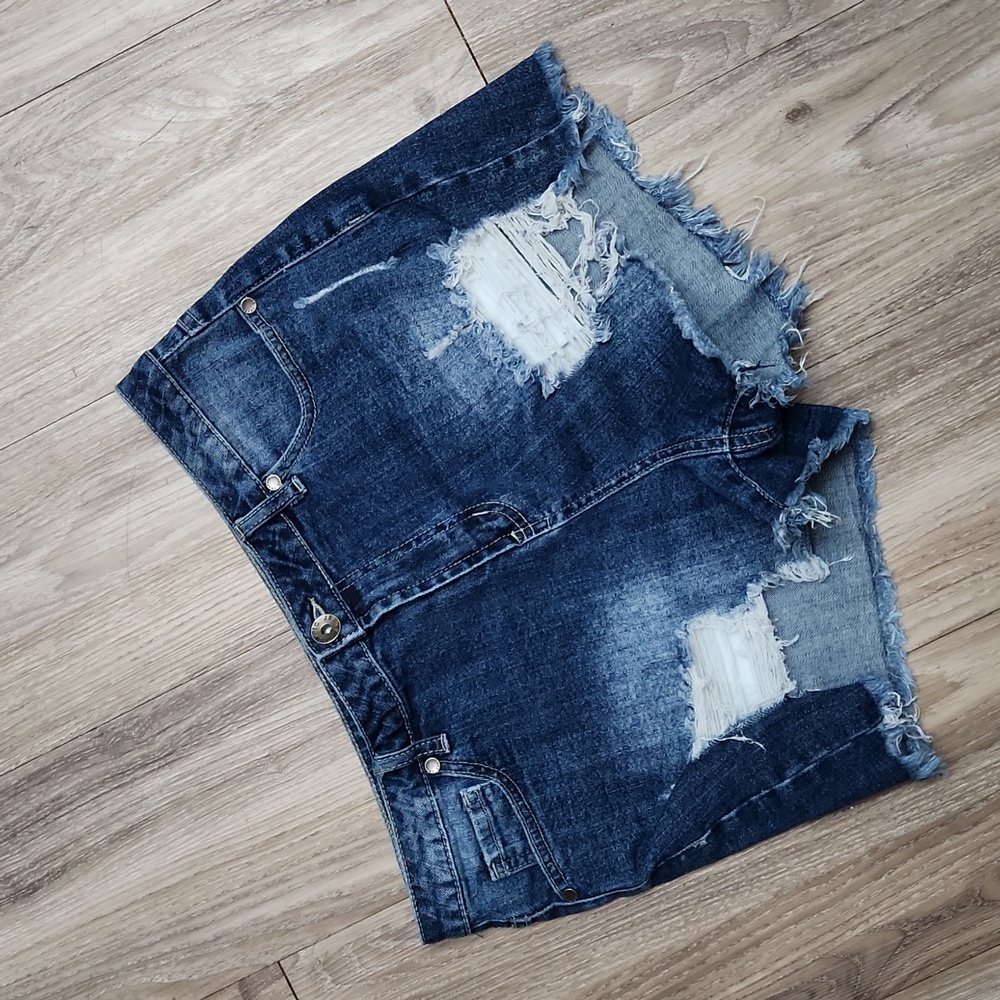 Traffic Jeans Wear Distressed Stretch Cut Off Denim Blue Jean Shorts Juniors 11